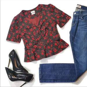 Anthropologie Maeve Rue Heartland Floral Wrap Coquette Blouse Boho Empire Waist